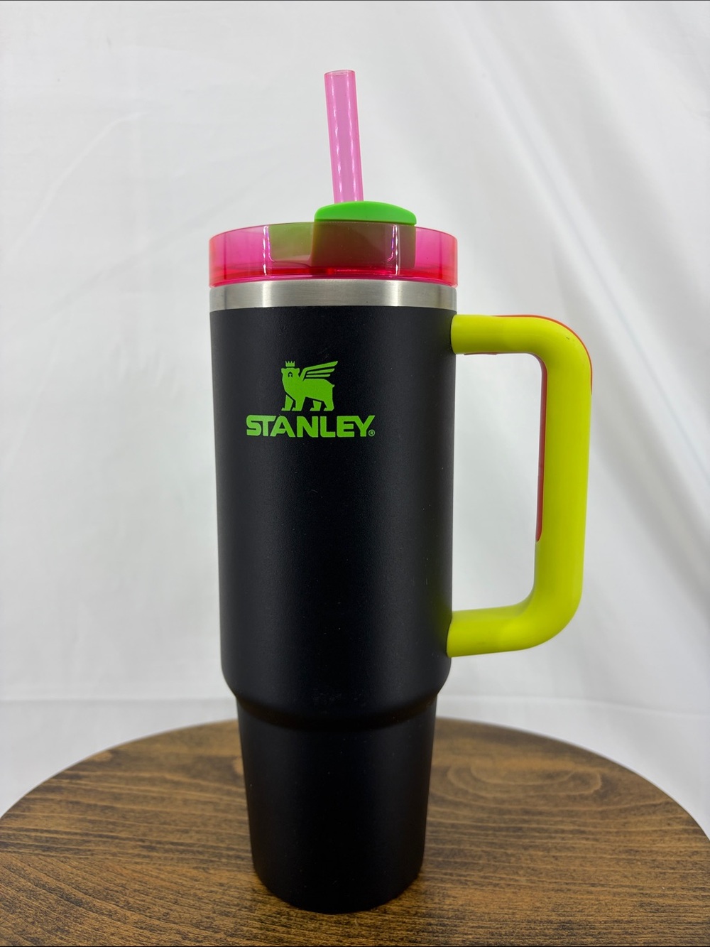 Stanley Quencher H2.0 FlowState Tumbler in Matte Black Neon Pink Yellow
